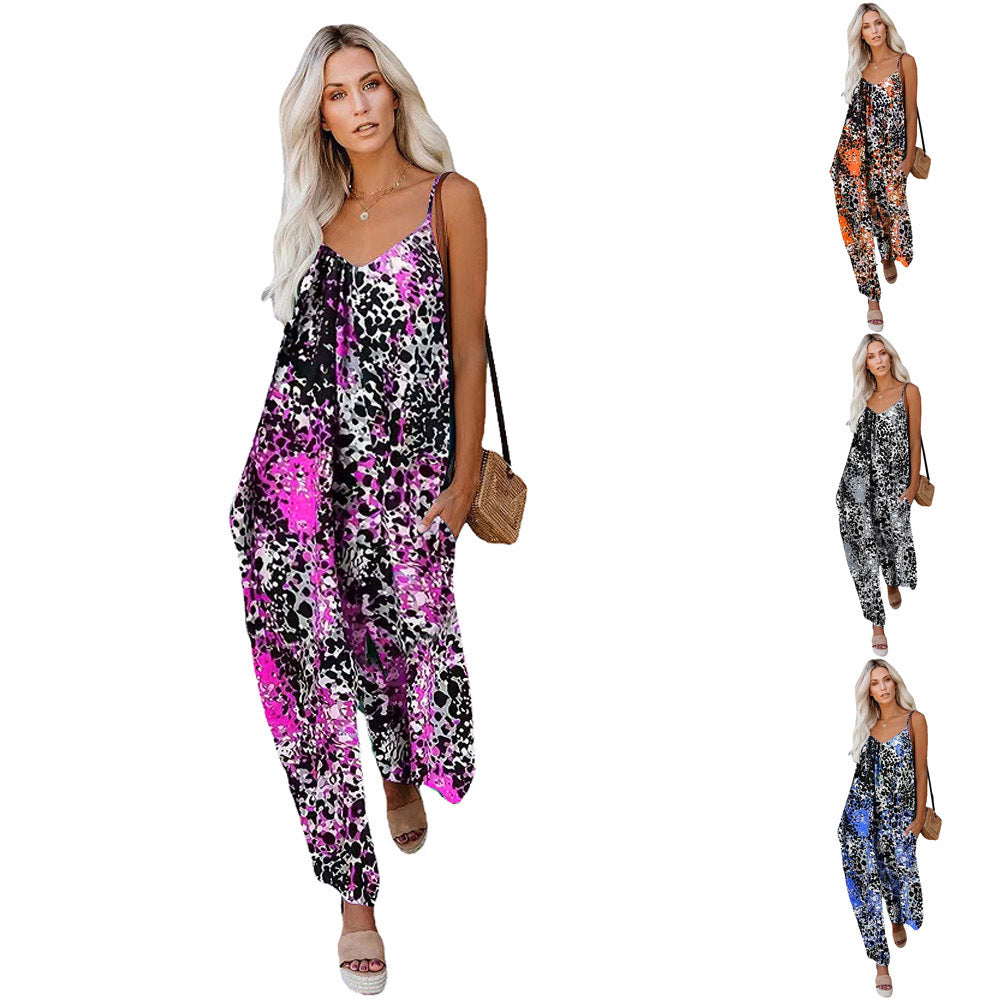 Dame Casual Jumpsuit med farverig print og bred ben Stilla