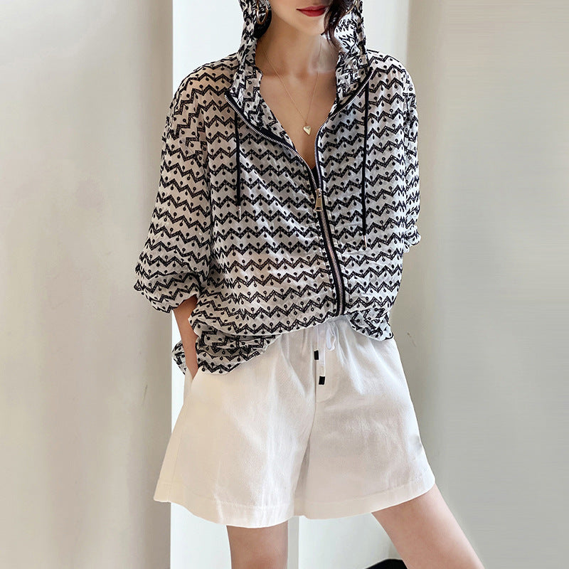 Dame afslappet hættetrøje med geometrisk mønster og løs pasform Stilla