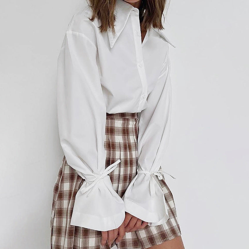 Dame Elegant Bluse med voluminøse Ærmer og moderne Krave Stilla