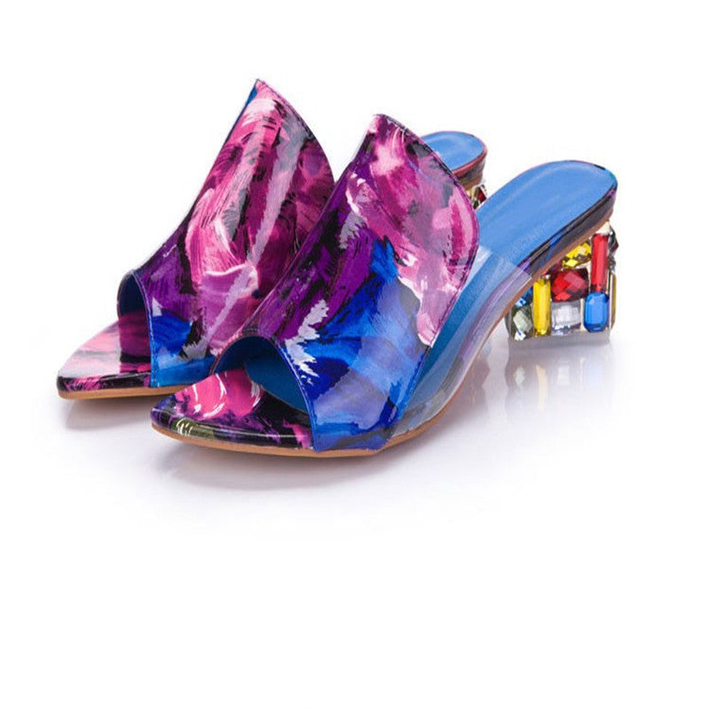 Dame åbne mules med glitrende blokhæl Stilla