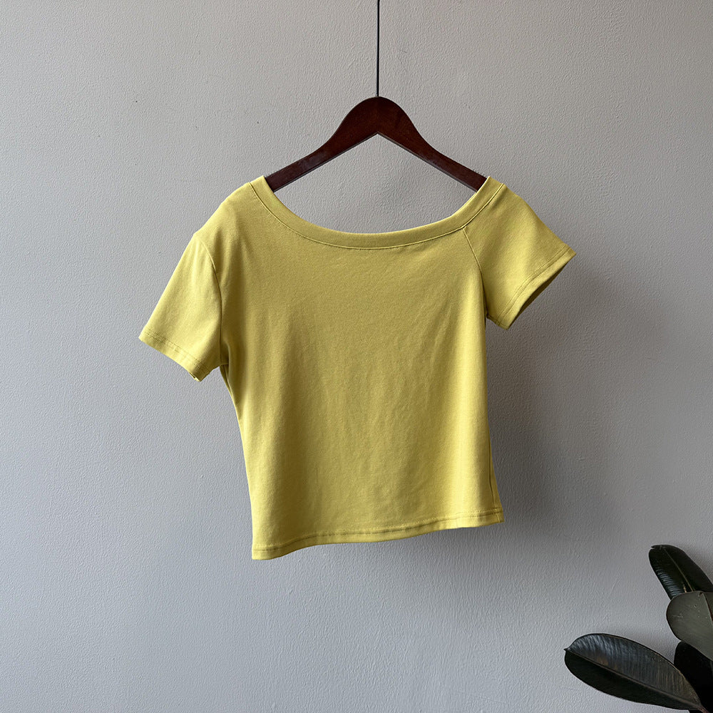 Dame afslappet kortærmet top med vid udskæring og kvalitets bomuldsstof Stilla