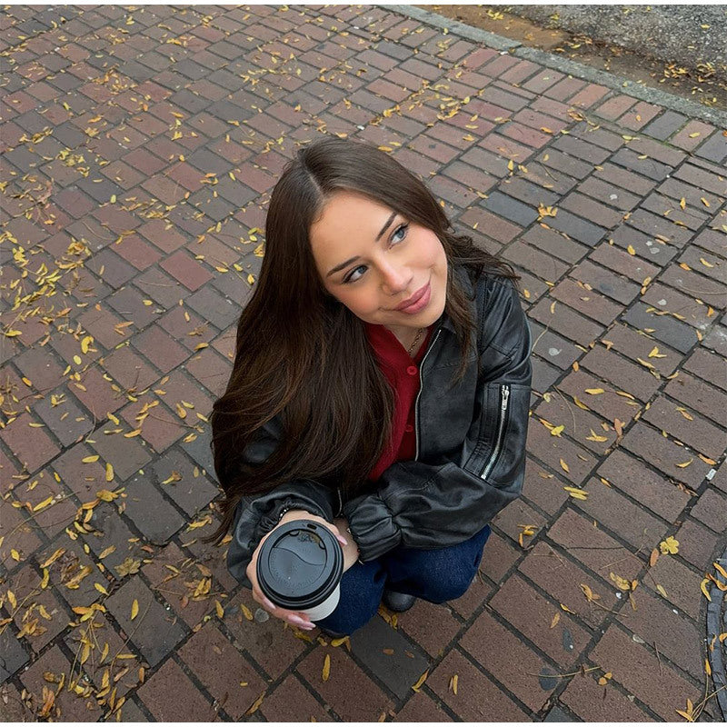 Dame afslappet kunstlæderjakke med voluminøse ærmer Stilla