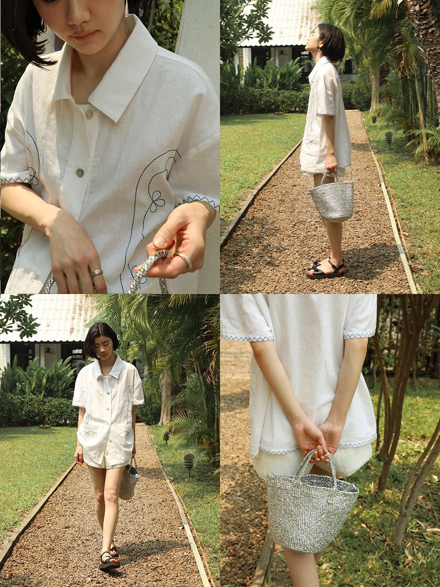 Dame afslappet skjorte med stilfulde broderier og praktisk knaplukning Stilla