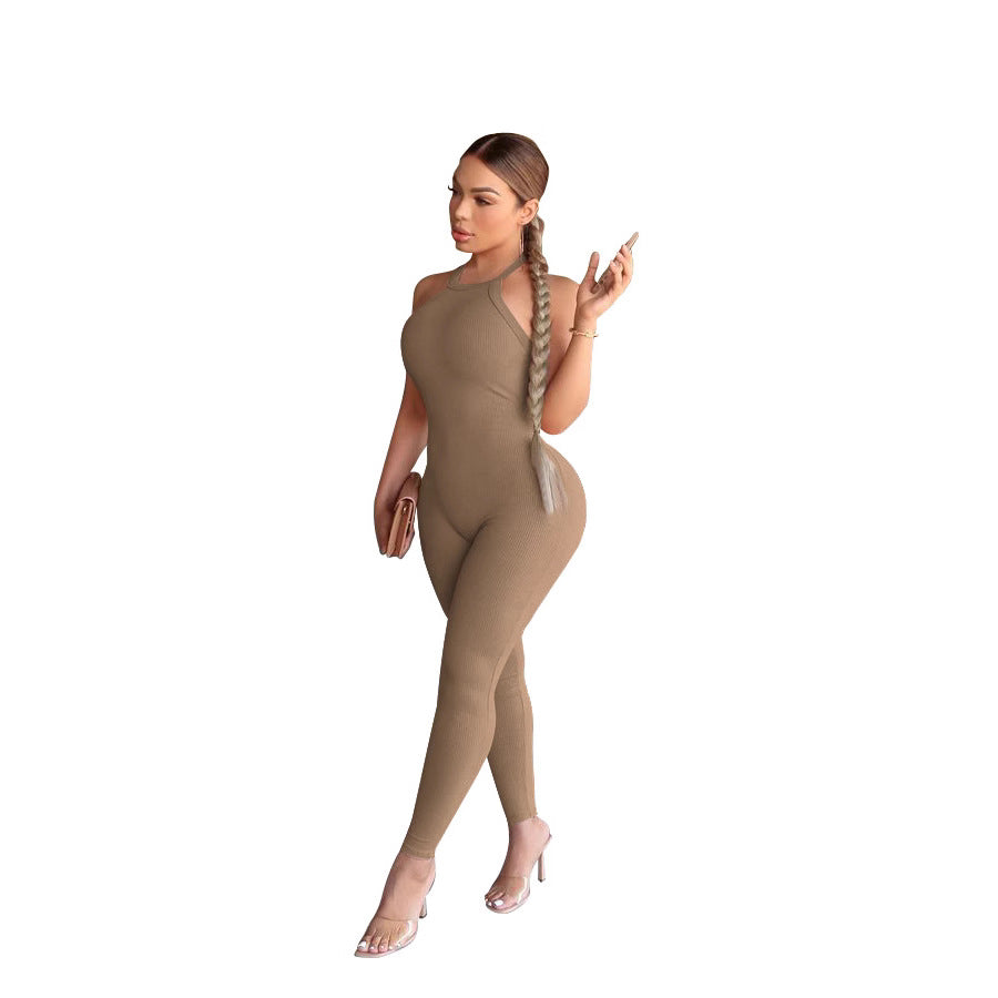 Dame stilfuld rib jumpsuit med dyb rygudskæring og figursiddende snit Stilla