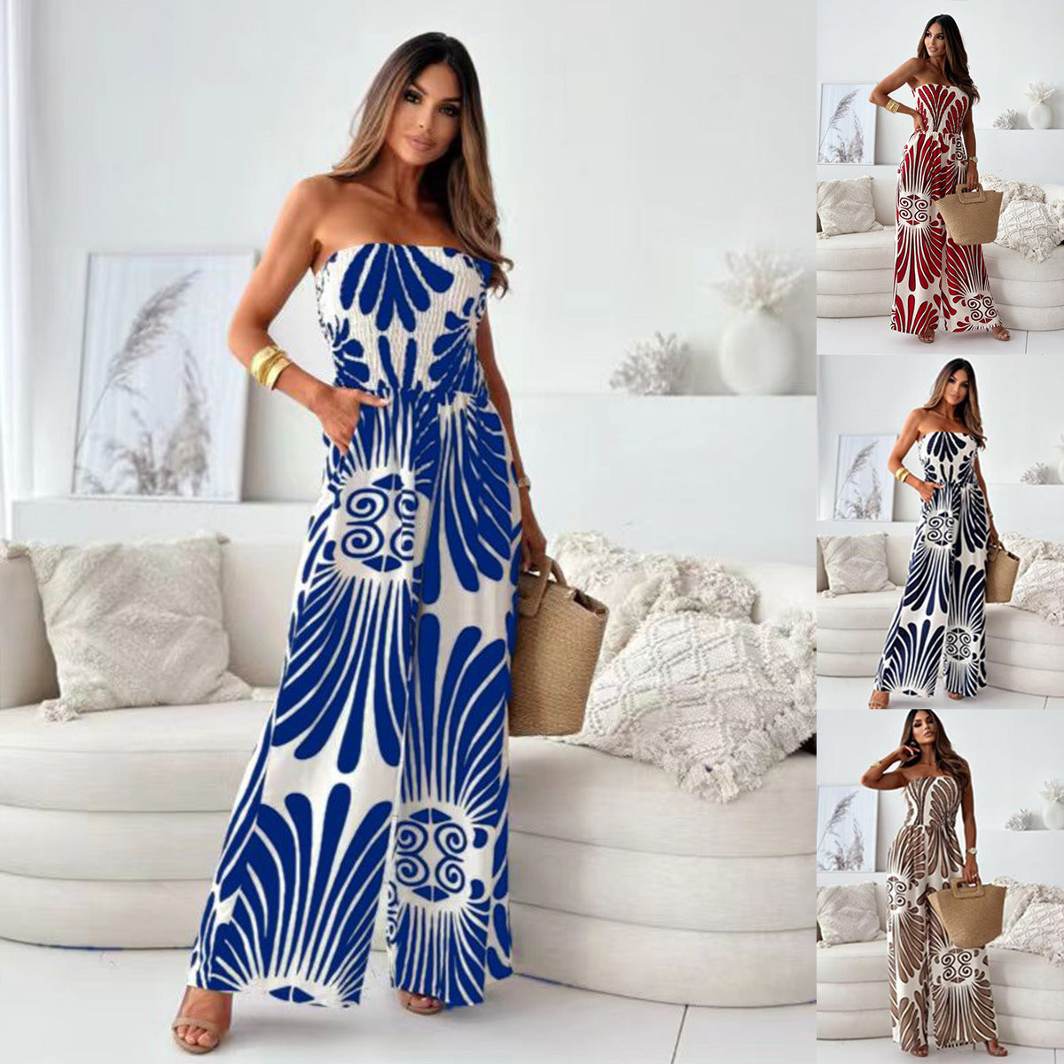 Dame Elegant og luftig Maxi- jumpsuit med blomster mønster Stilla