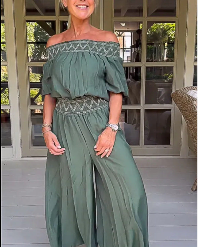 Dame Off-Shoulder Maxi Jumpsuit med Talje Detalje Stilla