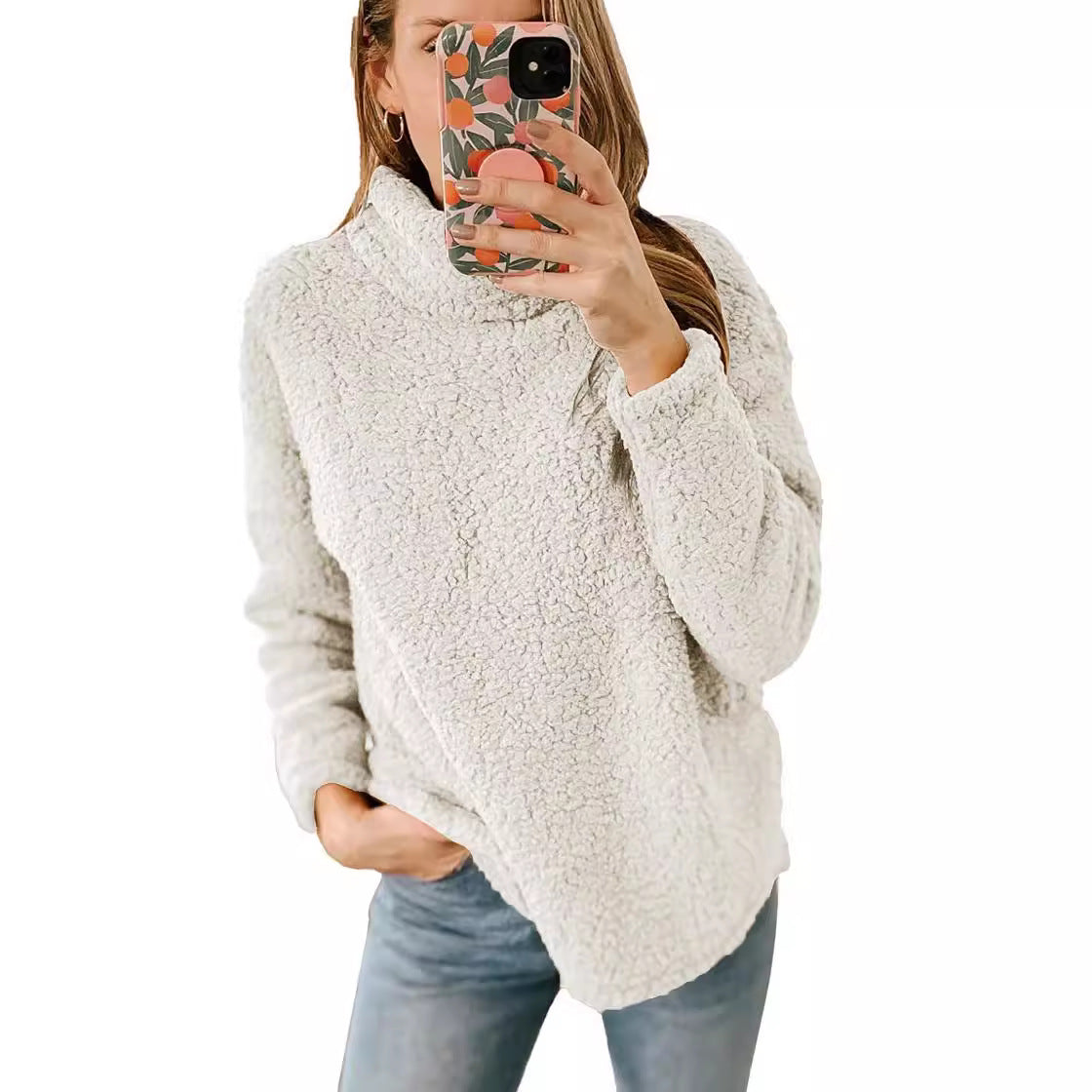 Dame hyggelig sweater i oversized stil med høj krave og blødt overmateriale Stilla