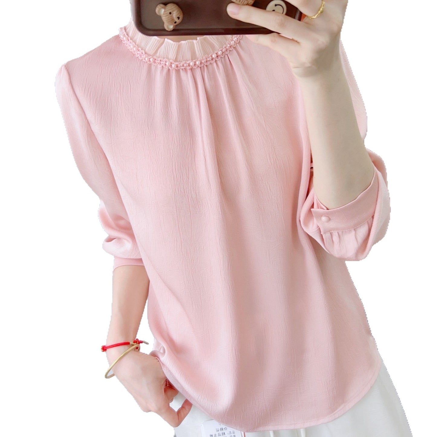 Dame elegant bluse med perlebesat krave og afslappet snit Stilla