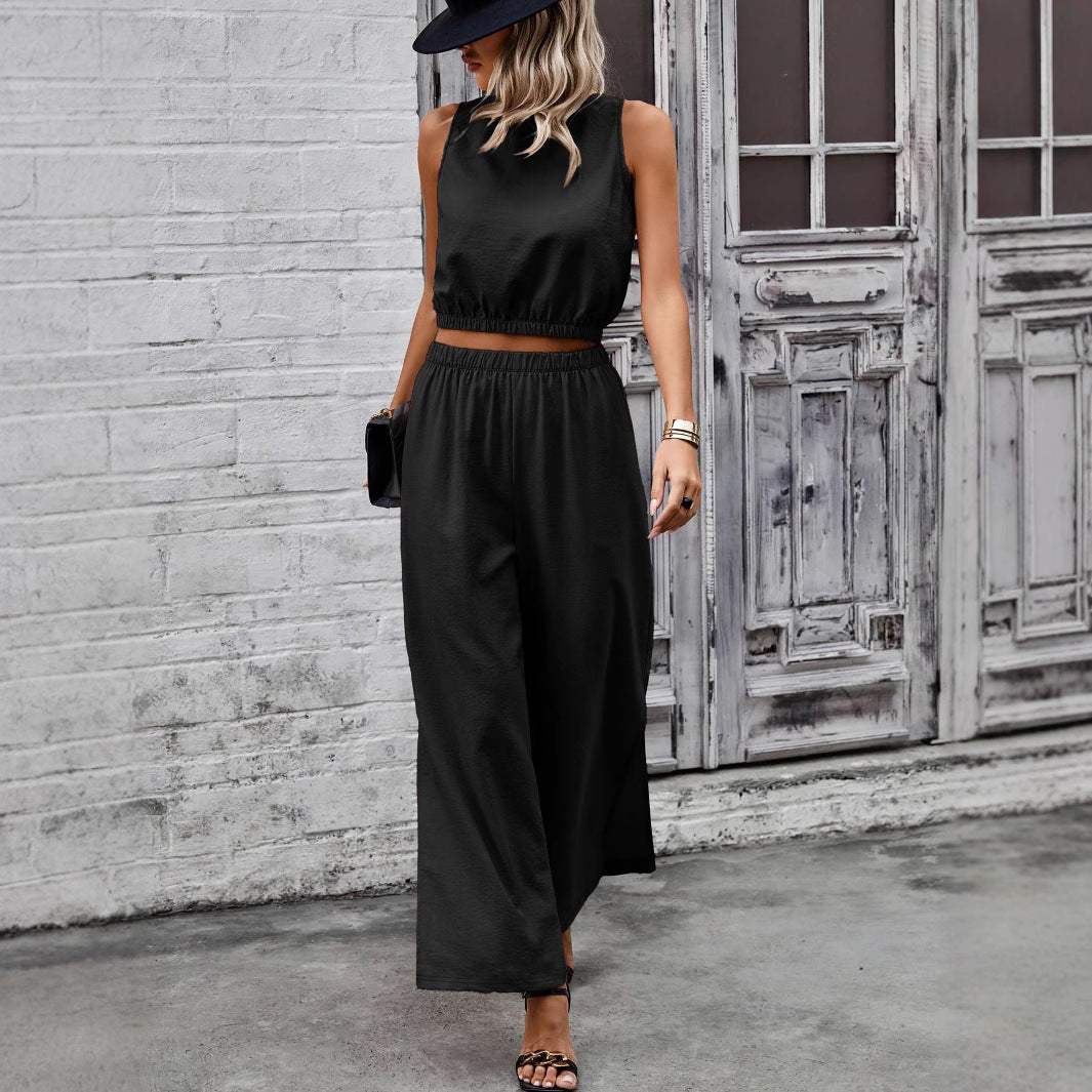 Dame elegant Crop-Top og bred Bukser Sæt Stilla