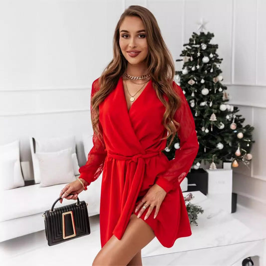 Dame Elegant A-linje kjole med gennemsigtigt ærmedetalje Stilla