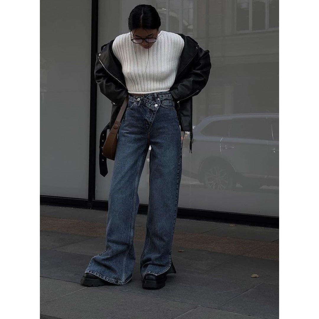 Stilla | Split Front Cross Straight Jeans