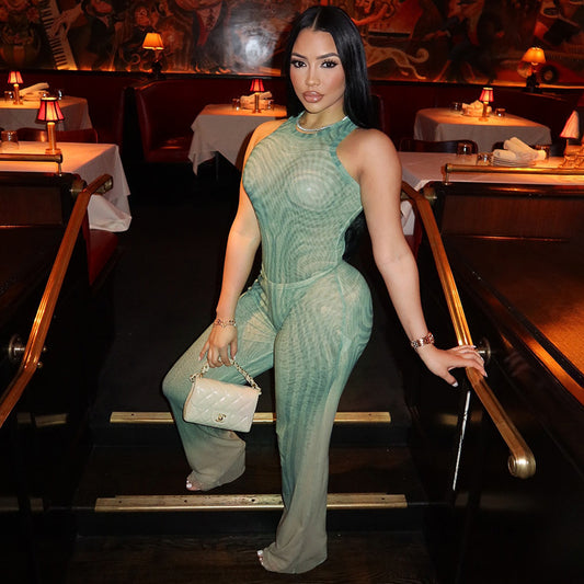 Dame Elegant Jumpsuit med grafisk design og bredt ben Stilla