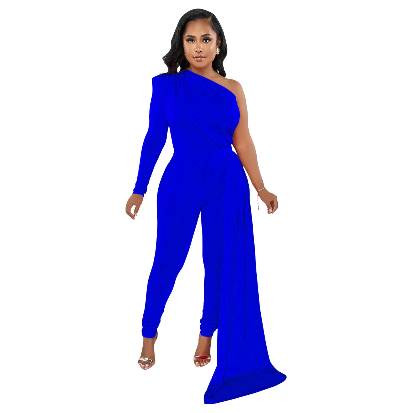 Dame Én-skulder-jumpsuit med flydende overdel Stilla