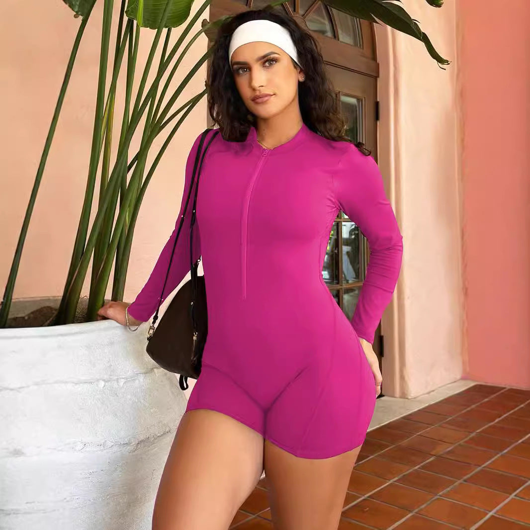 Dame Elegant en-delt badedragt med lange ærmer og lynlås Stilla