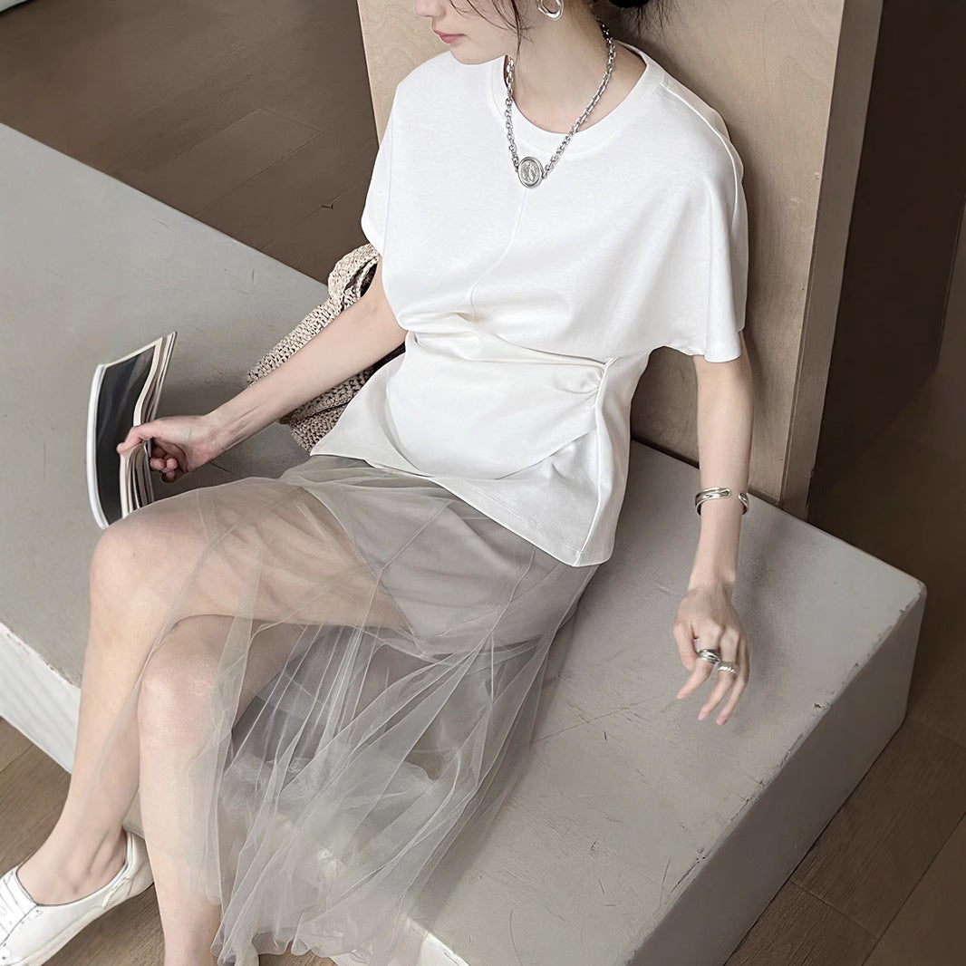 Dame afslappet oversized bluse skjorte med asymmetrisk snit og unikt design Stilla