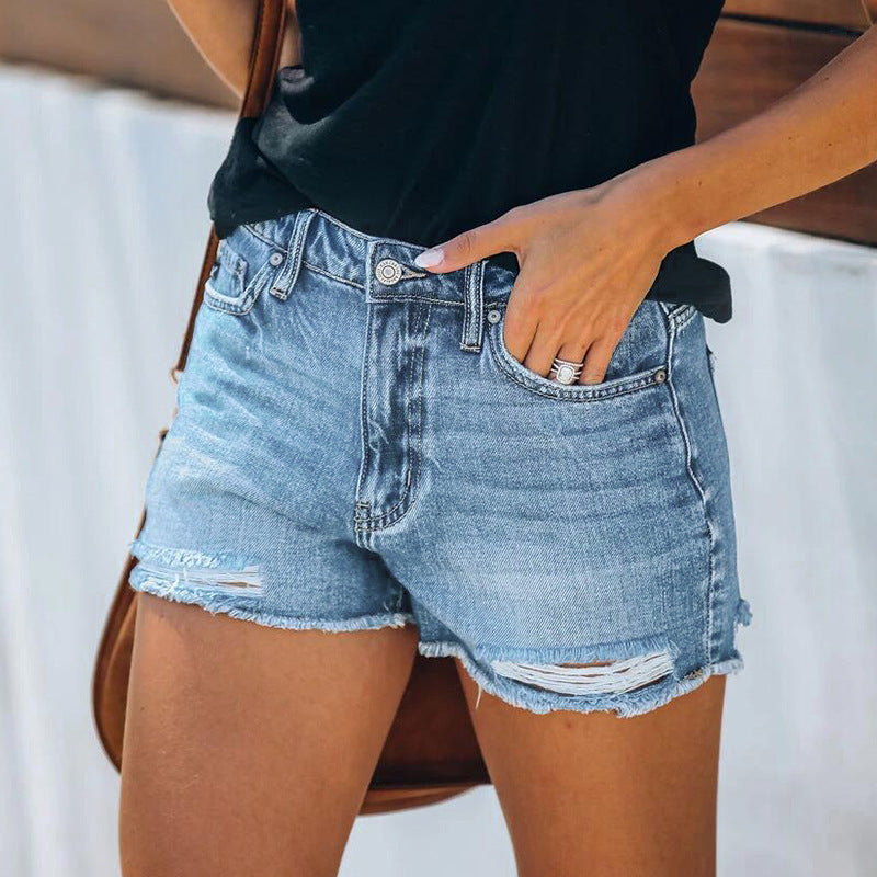 Dame destroyed Denim-shorts i afslappet vintage-stil Stilla