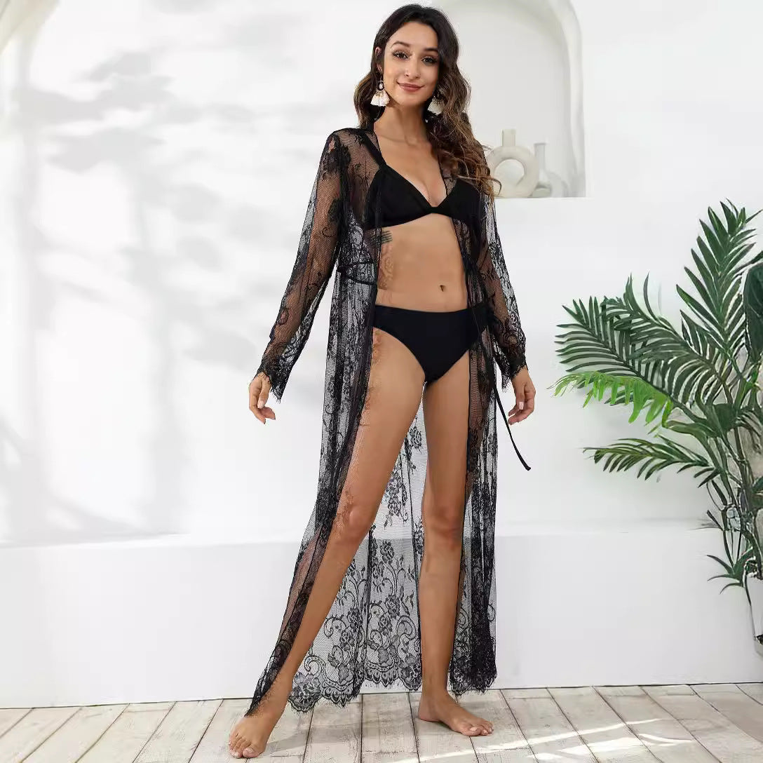 Dame Elegant Hækle-Strandkimono med dyb V-udskæring og sidelæg Stilla