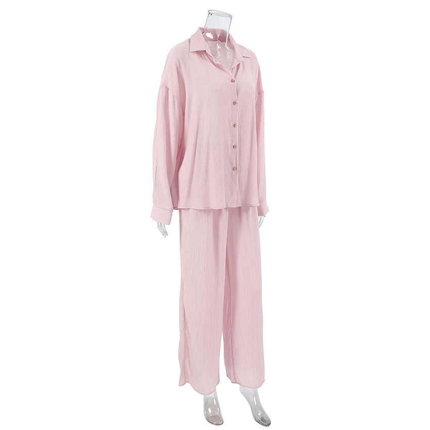 Dame afslappet skjorte og vid bukser sæt Stilla