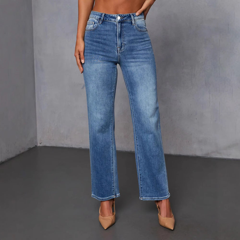 Dame brede jeans med elegant udskåret ben og høj talje Stilla