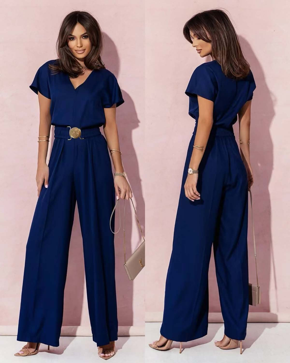 Dame Luftig Jumpsuit med elastisk talje og V-udskæring Stilla
