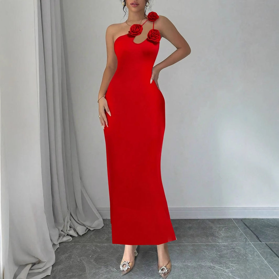 Dame elegant ét-skulder maxikjole med blomstermønster Stilla