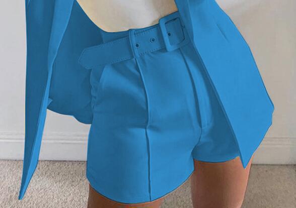 Dame afslappet blazer-shorts-sæt med taljebælte Stilla