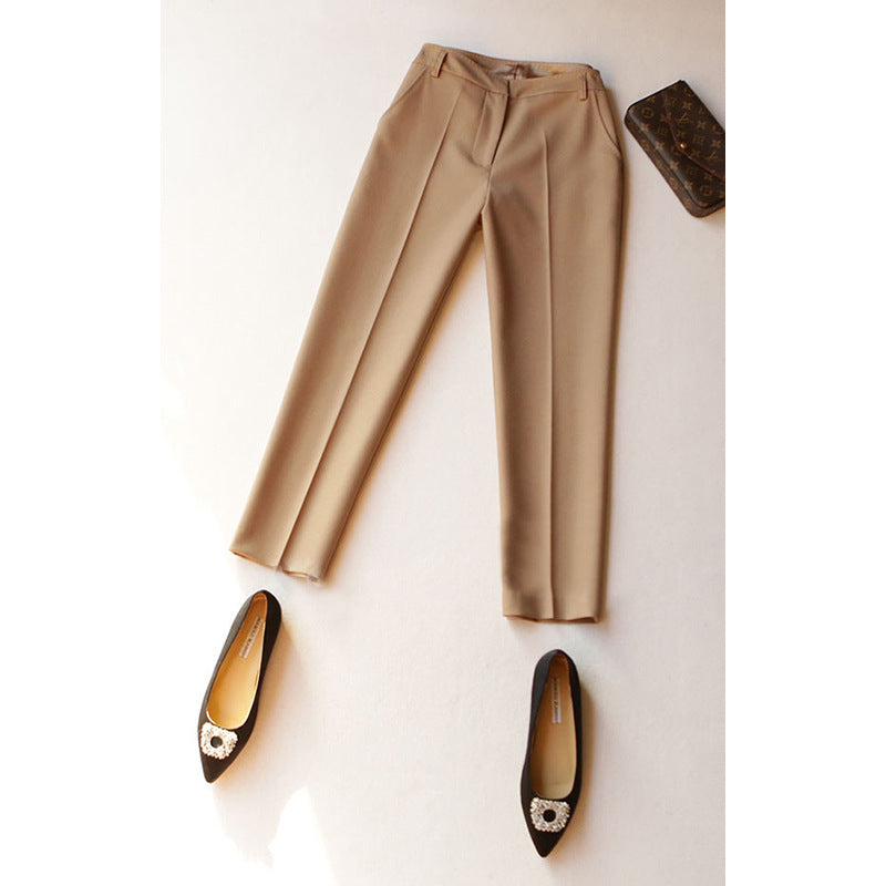 Dame elegant høj talje bukser med smal snit og klassiske folder Stilla