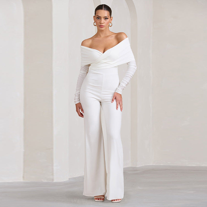 Dame elegant jumpsuit med off-shoulder design og vidde ben Stilla