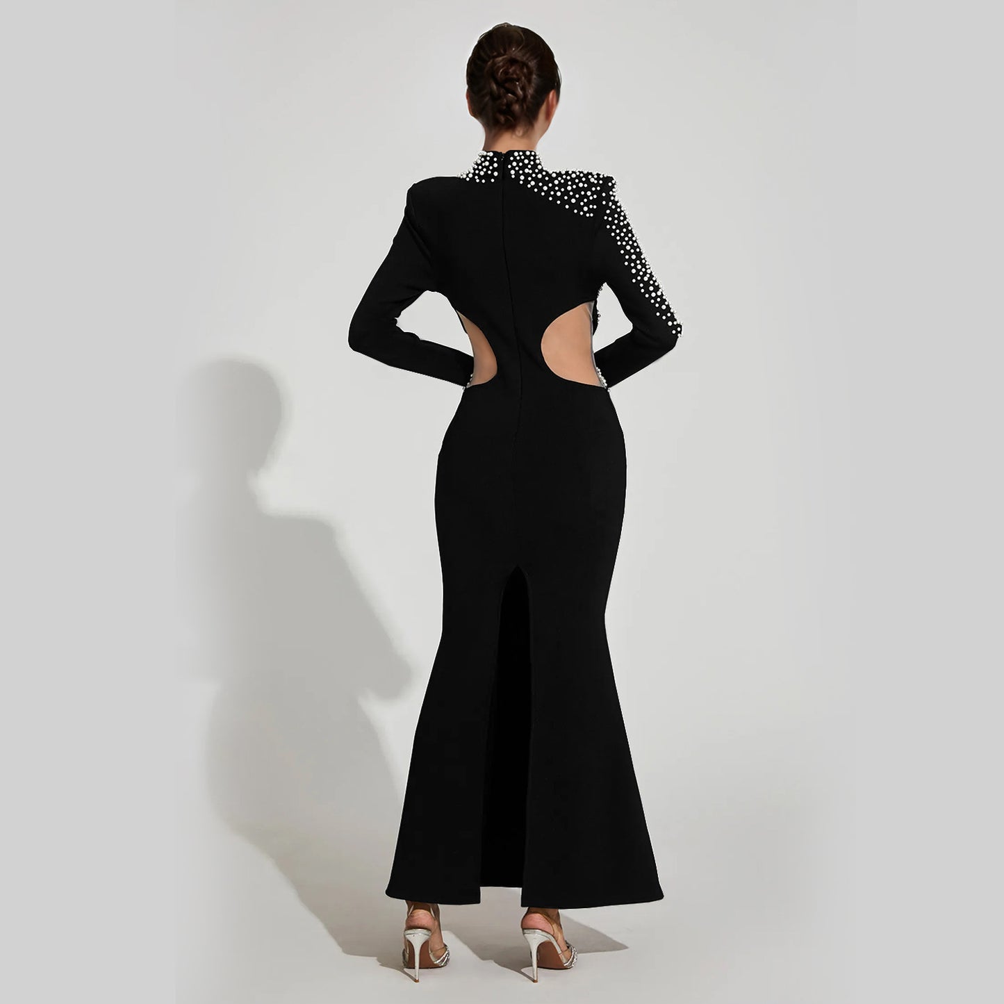 Dame Elegant Bodycon Aftenkjole med Rhinsten dekorationer og Cut-Out detaljer Stilla