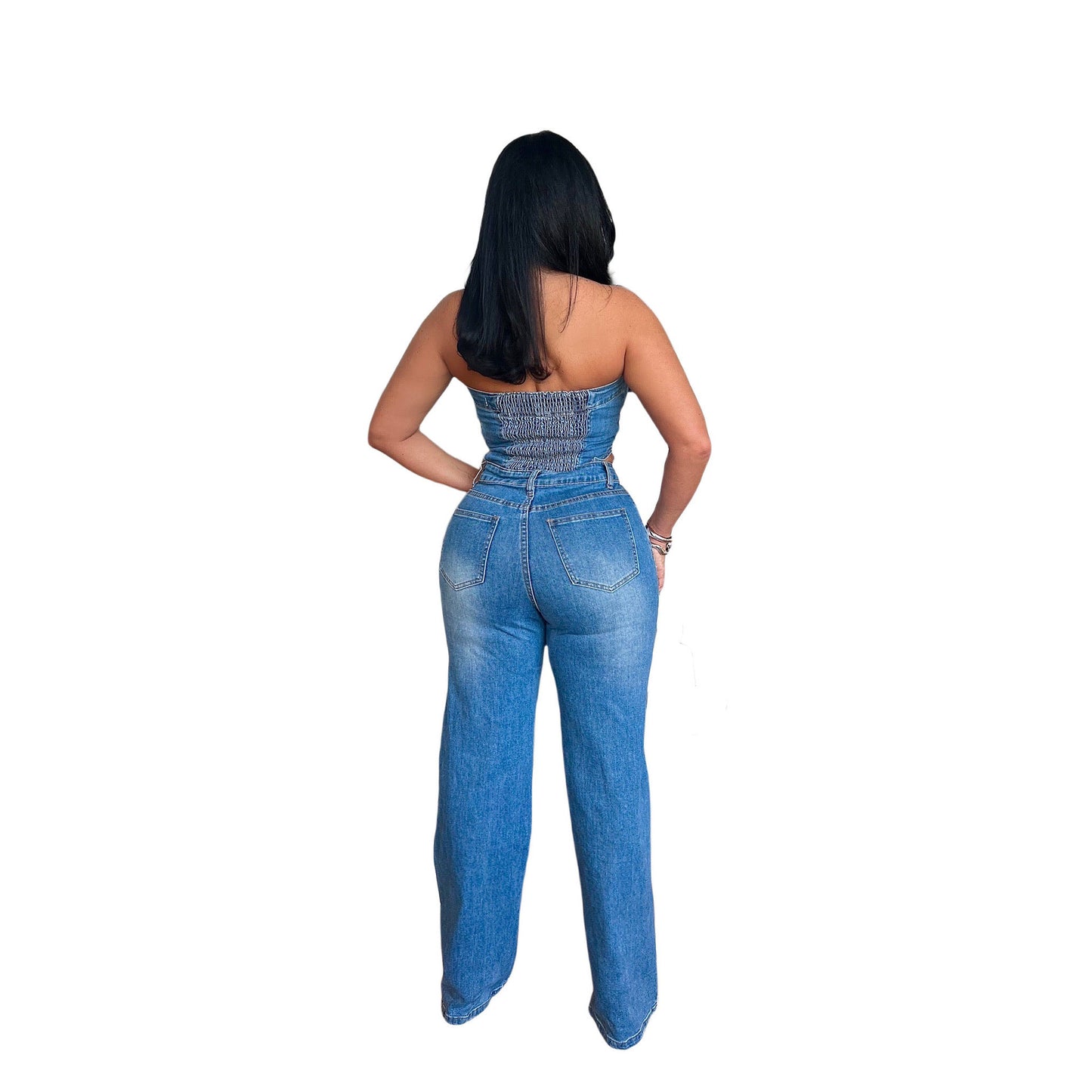 Dame Designer-Jumpsuit i Used-Look med figursyet overdel og bredt ben Stilla