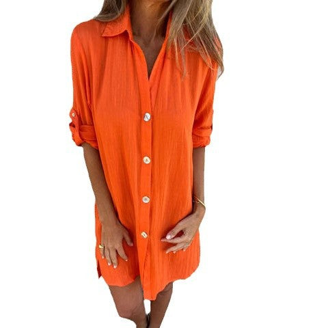 Dame afslappet skjortekjole i let materiale Stilla