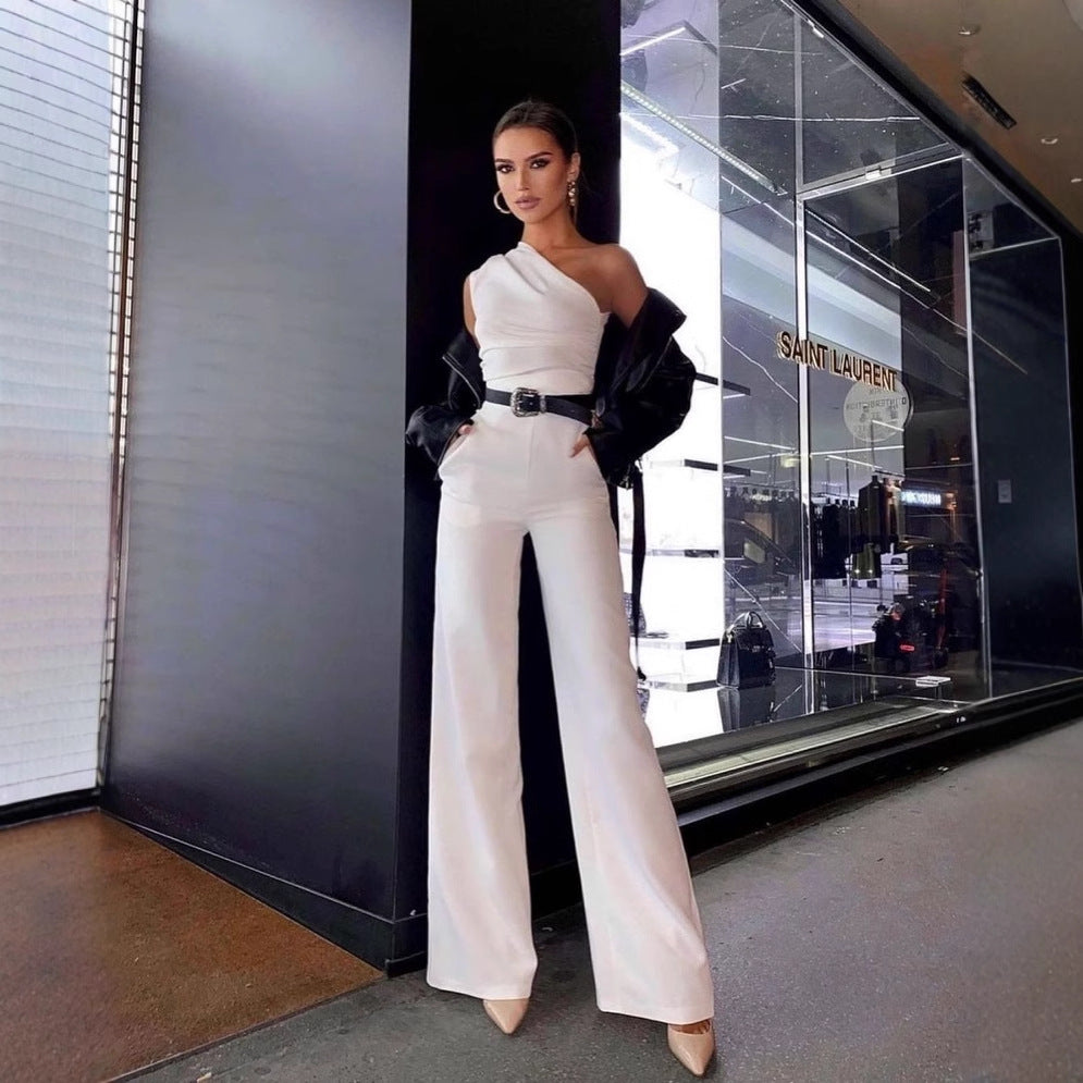 Dame Elegant heldragt med asymmetrisk overdel og bredde ben Stilla