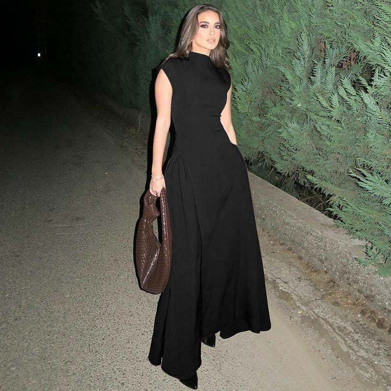 Dame Elegant aftenkjole med høj krave og struktureret skørt Stilla