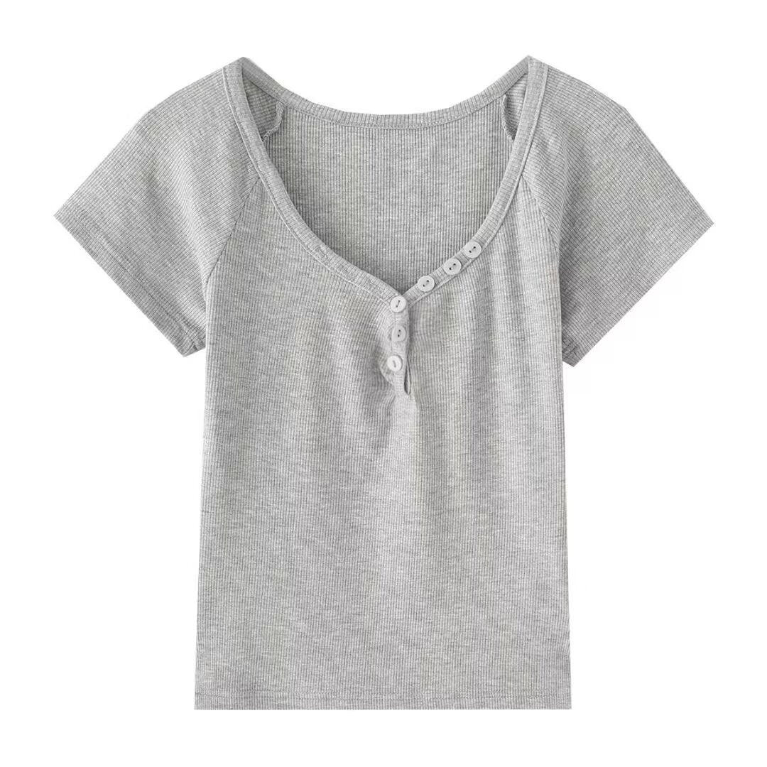 Dame afslappet kortærmet Henley-T-shirt med raffinerede knapdetaljeringer Stilla