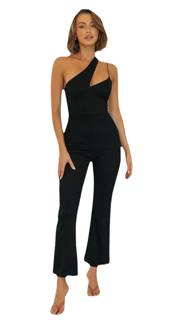 Dame Elegant One-Shoulder Jumpsuit med bredt ben Stilla