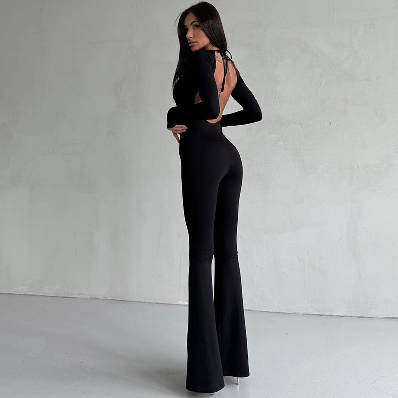 Dame Elegant Langærmet Jumpsuit med flot udskåret ben Stilla