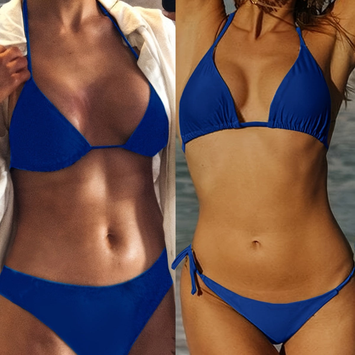 Dame To-delt Triangel-Bikini-Sæt med raffinerede bånd og højt skårede trusser Stilla