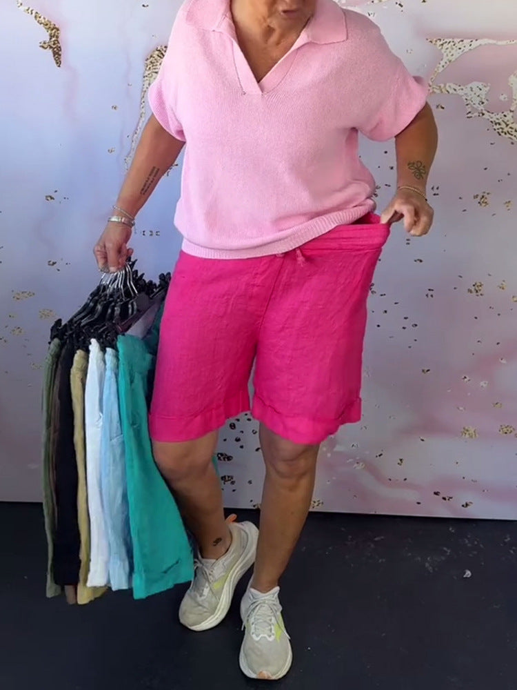 Dame afslappet linned bluse med V-hals og praktiske sidelommer Stilla