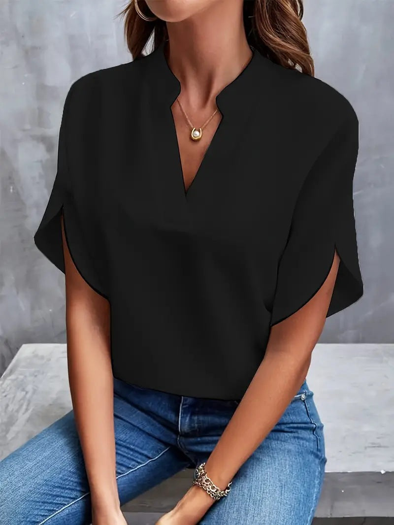 Dame elegant bluse med en moderne ståkrave og flydende snit Stilla