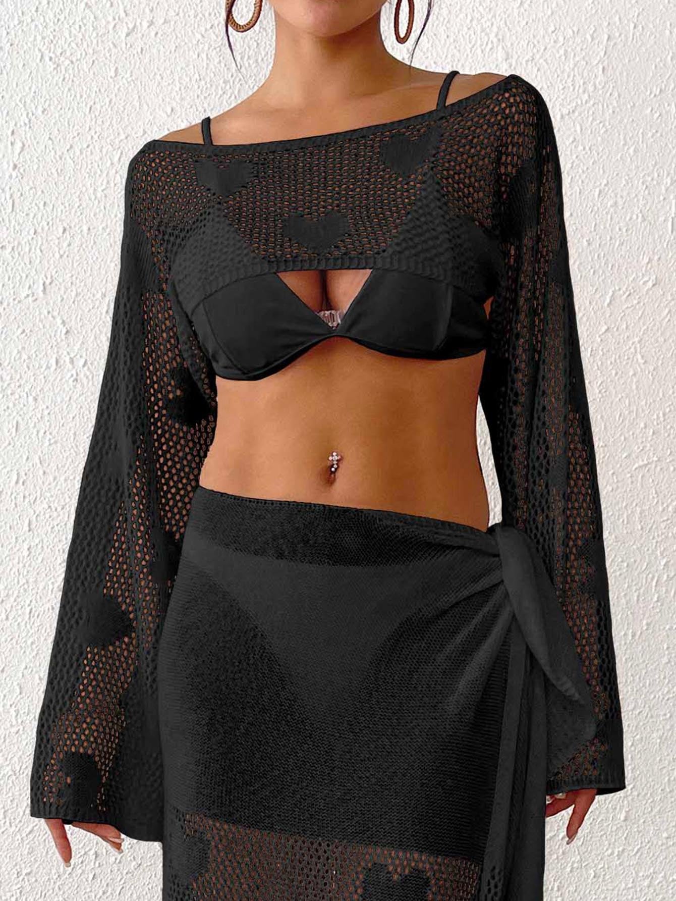 Dame afslappet netstriktrøje med bred pasform og hjerte mønster Stilla