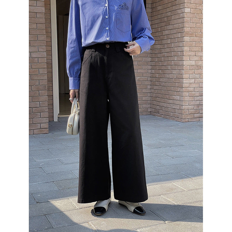 Dame elegant bredskåret bukser med høj talje og praktiske lommer Stilla