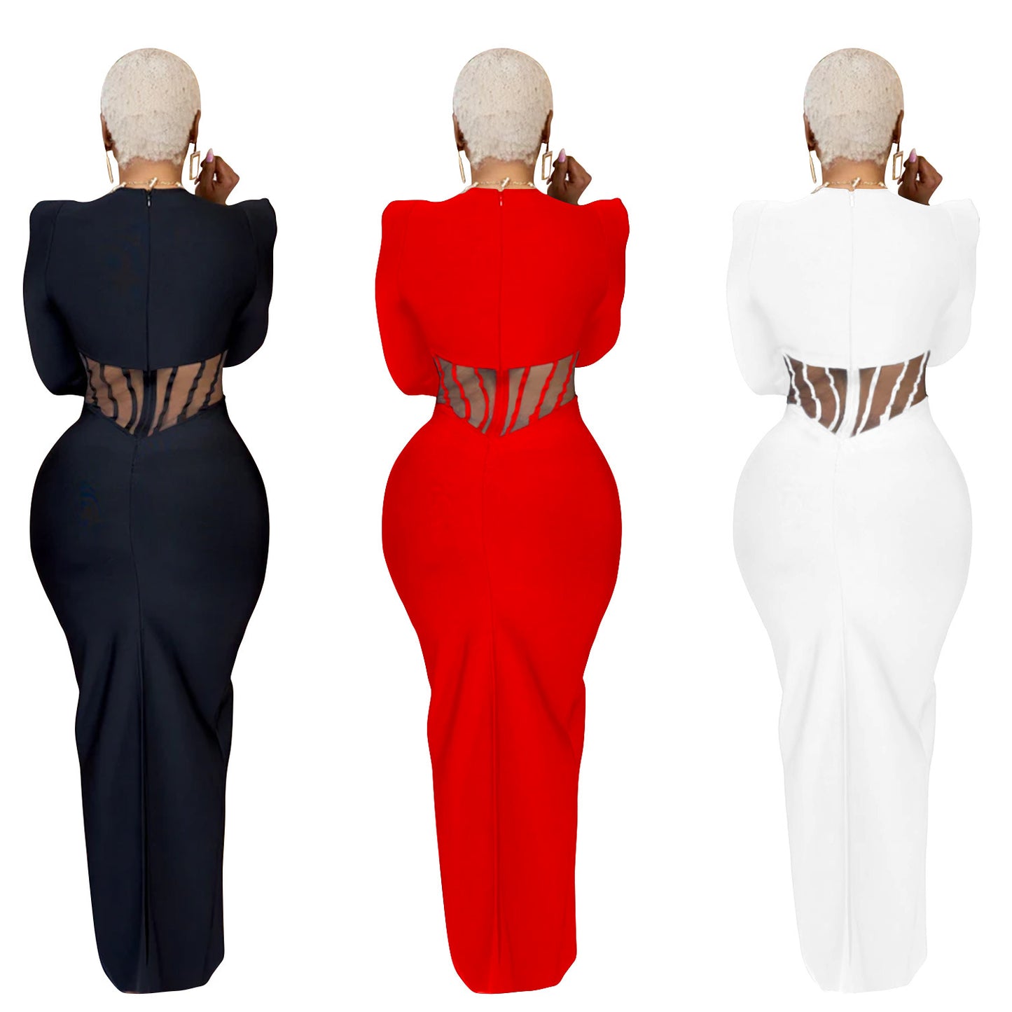 Dame Elegant aftenkjole med gennemsigtige indsatser og tætsiddende snit Stilla