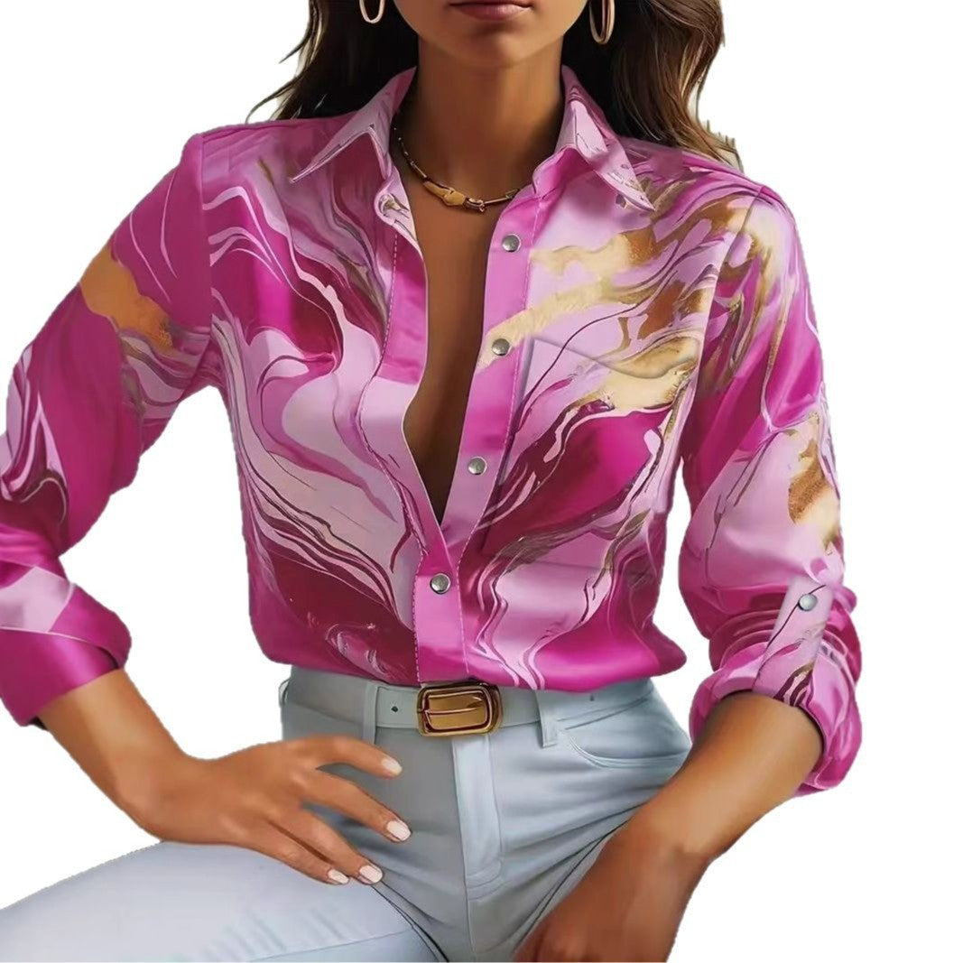 Dame Elegant Bluse med abstrakt Marmor-Mønster Stilla