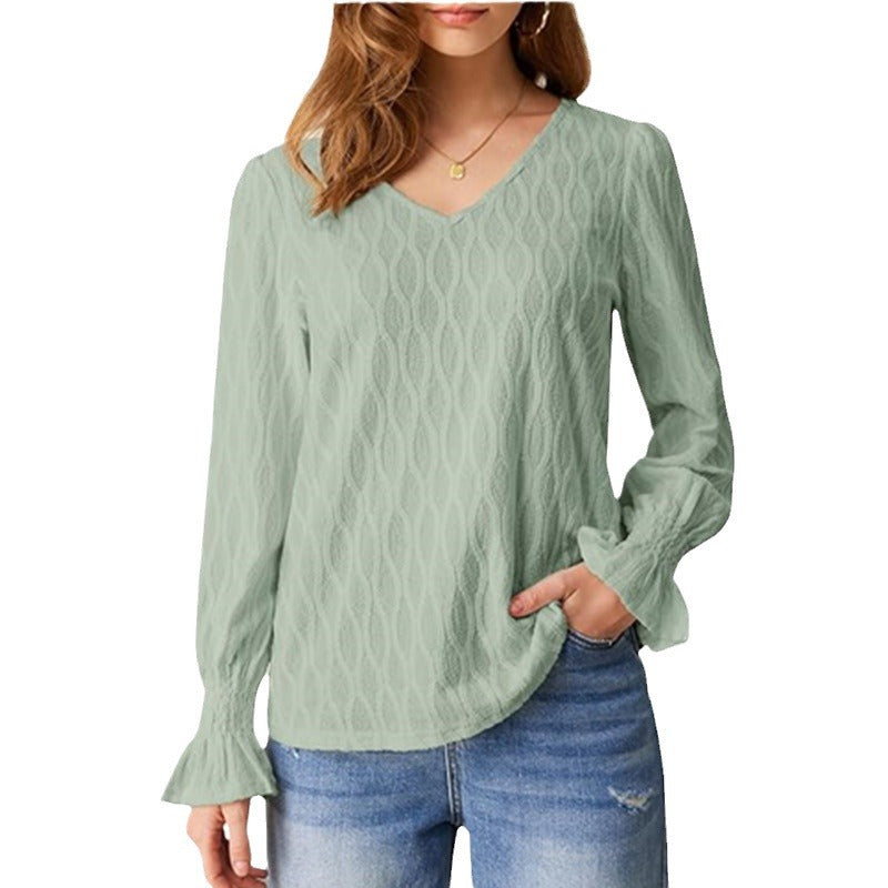 Dame Elegant Bluse med V-udskæring og Flæse detaljer Stilla