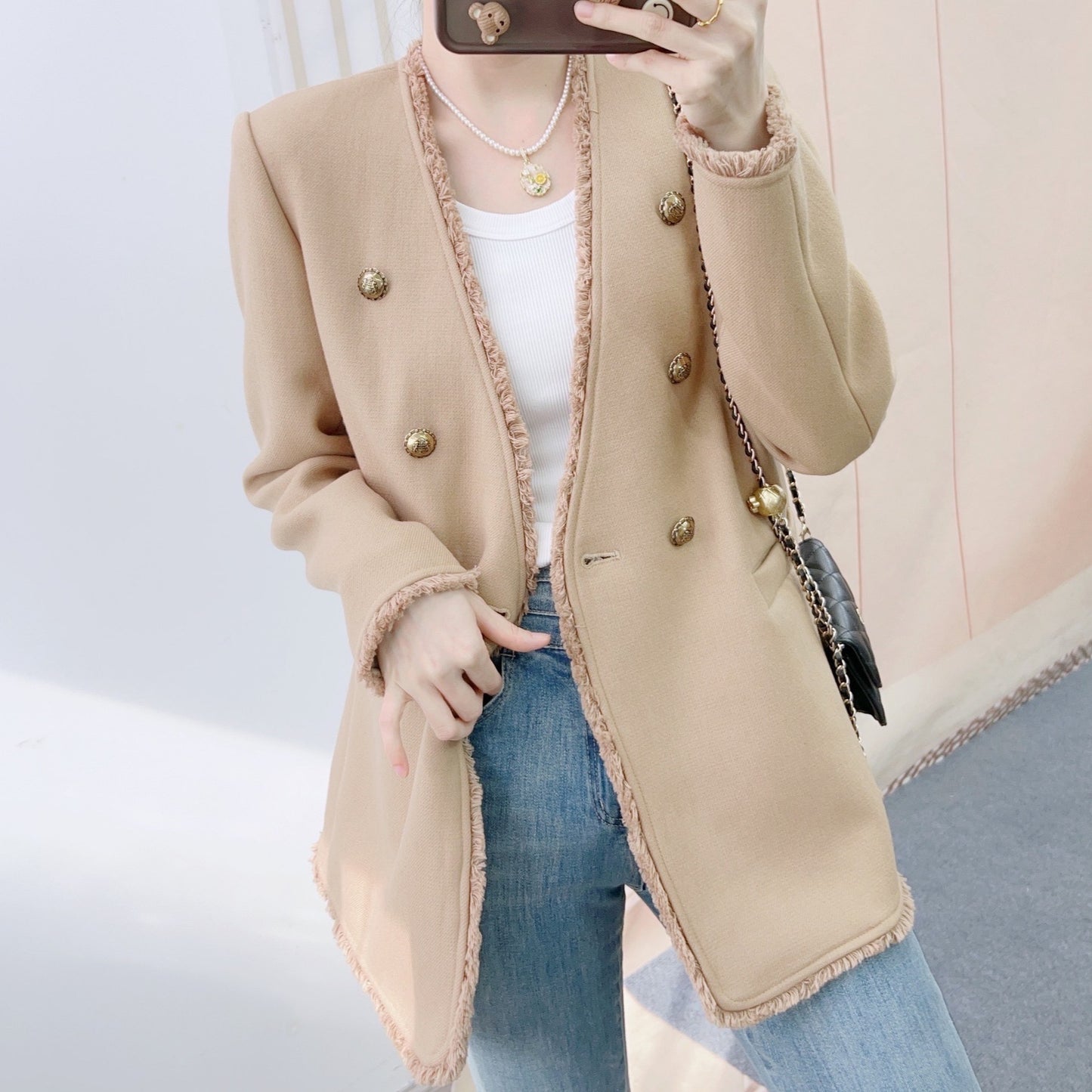 Dame Elegant Blazer med frynser og dobbeltknap lukning Stilla