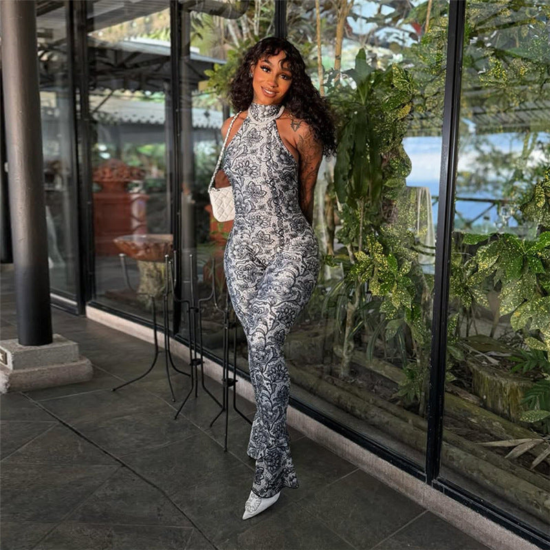 Dame jumpsuit med spændende mønster og struktureret design Stilla