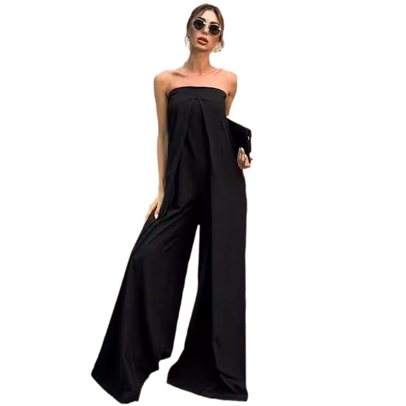 Dame Højkvalitets Jumpsuit uden stropper med flydende silhuet Stilla