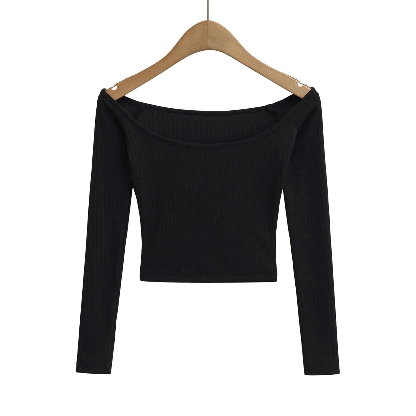 Dame cropped Langærmet skjorte med elegant Rundhalsshalsudskæring og fin ribstruktur Stilla