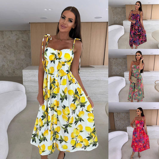 Dame jumpsuit med floral design og justerbare stropper Stilla