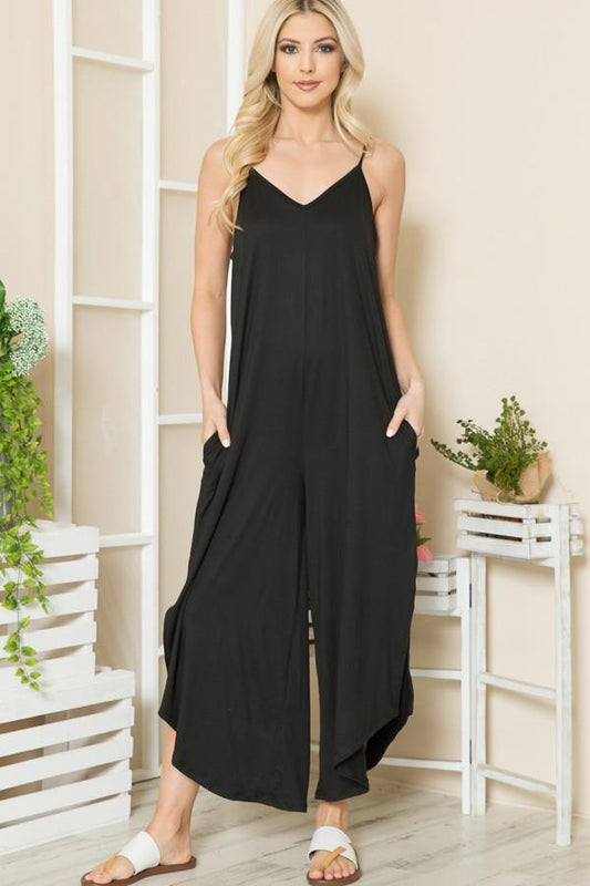 Damer spaghetti stropper løstsiddende jumpsuit med lommer Stilla